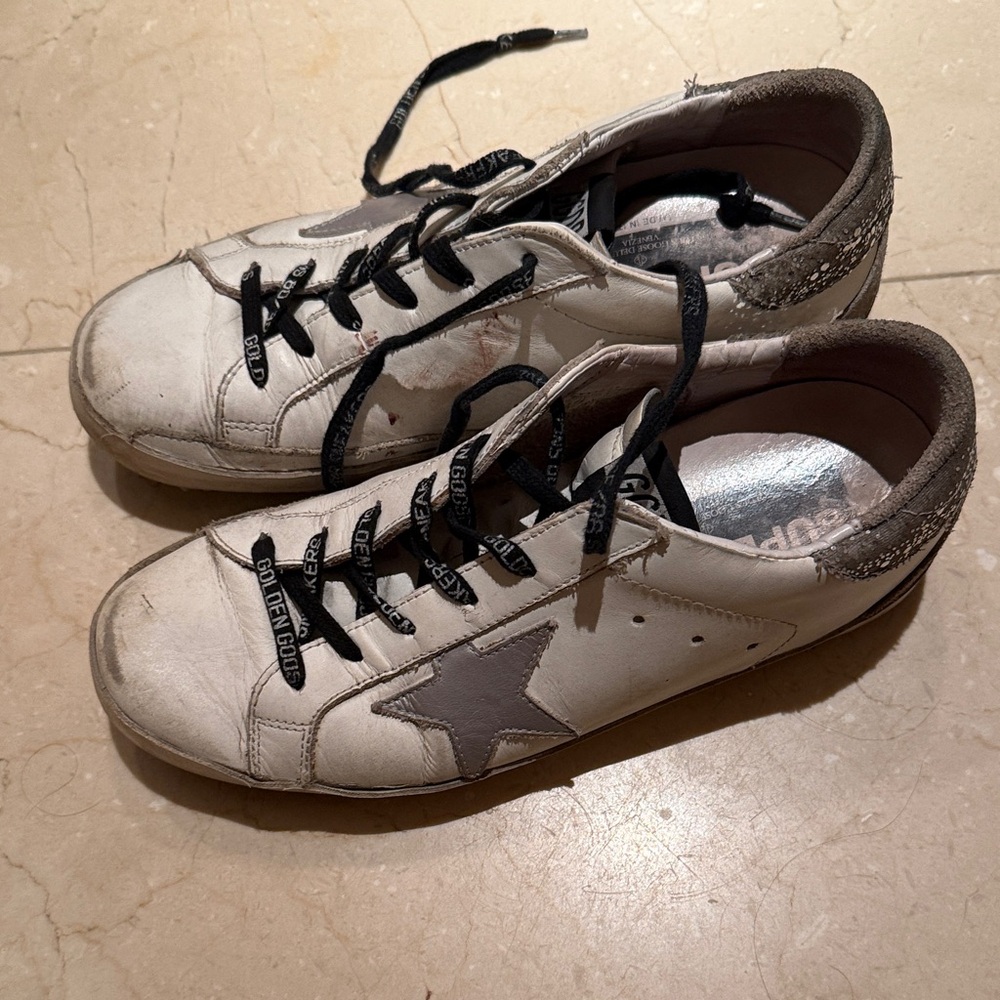 Golden Goose White and Gray Sneakers